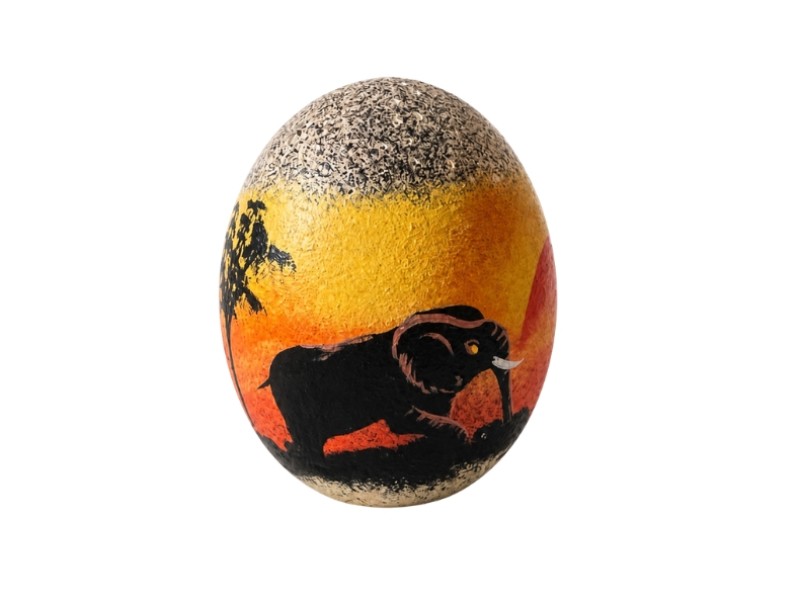 Sunset Decoupage Ostrich Egg - Elephant
